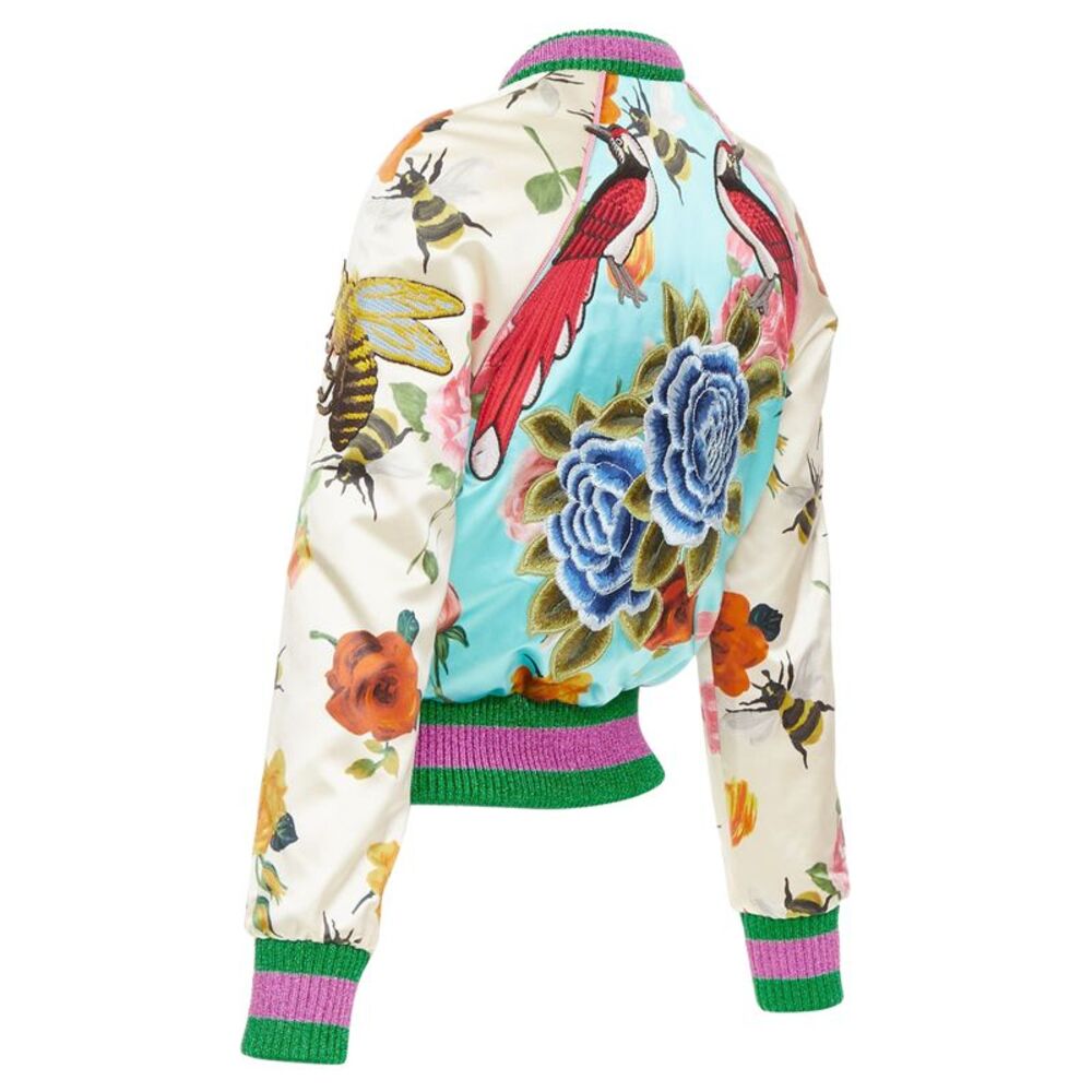 GUCCI 2016 Michele Runway blue silk insect embroidery bomber jacket IT36 XXS - Picture 6 of 10